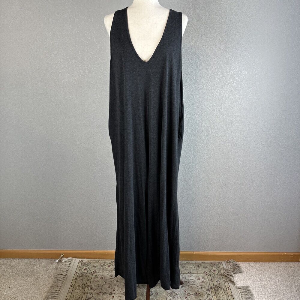 Natural Life Sleeveless Wide Leg Jumpsuit One Size Gray Heather Jersey Pockets
